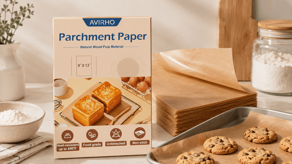 AVIRHO Parchment Paper Sheets pre-cut 12 x 16 inch non-stick baking paper for ovens and air fryers