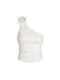 CIDER Asymmetrical Rosette Ruched Crop Top: White, XXS