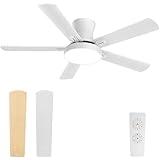 EASYMER Ceiling Fans with Lights, 52 Inch Flush Mount Fan Light with Remote Control, 6 Speeds, DC Reversible Motor, Timing, 3 Color Temperature White Ceiling Fan for Bedroom Indoor Outdoor Use