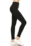 Leggings Depot Women's 3" Waistband Yoga High Waisted Solid Leggings Pants (Full Length, Black, X-Large)