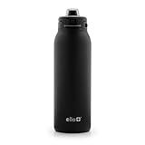 Ello Pop & Fill 32oz Stainless Steel Water Bottle with Quick Fill Technology, Double Walled and Vacuum Insulated Metal, Leak Proof Locking Lid, Sip and Chug, Reusable, BPA Free, Black