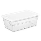 Sterilite 6 Qt Storage Box, Stackable Bin with Lid, Plastic Container to Organize Shoes and Crafts on Closet Shelves, Clear with White Lid, (Pack of 12).