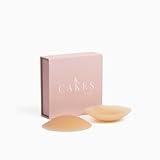 QZMXH Cakes Grippy Seamless Covers, Cakes Nipple Covers Full Coverage, Sticky Adhesive Silicone Nipple Pasties - Reusable Pasty Nipple Covers for Women with Travel Box(Honey,2 PCS_ITTY BITTY(B-DD))