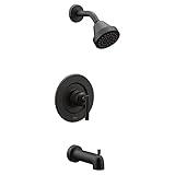 Moen Gibson Matte Black Pressure Balancing Eco-Performance Modern Tub and Shower Trim, Featuring Single Function Shower Head, Shower Handle, and Tub Spout (Posi-Temp Valve Required), T2903EPBL