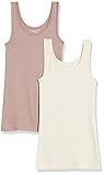 Amazon Essentials Women's Slim-Fit Tank, Pack of 2, Beige/Brown, Medium