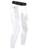 Runhit Mens Compression Pants Running Tights with Pockets Sports Leggings Spandex Workout Cycling Athletic Thermal (White Gray line,Large)