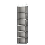 YOUDENOVA Hanging Closet Organizer and Storage, 6-Shelf Closet Hanging Shelves | Sturdy Bamboo Structure Cloth Hanging Storage, Sweater Organizer, 11.8” x 11.8” x 47.2”, Light Grey