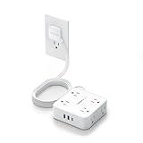 Flat Extension Cord, TESSAN Surge Protector Power Strip 5 FT with 8 Outlets 3 USB (1 USB C) Ports, 3-Sided Outlet Extender with Surge Protection for Office Supplies, Dorm Room Essentials, White