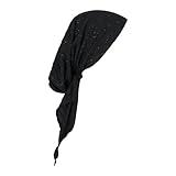 Madison Headwear Pretied Head Scarves For Women Featuring A Unique Sparkly Foil Finish And Stretchy Ribbed Fabric (Solid Black)