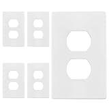 ENERLITES Screwless Duplex Wall Plates, Child Safe Receptacle Outlet Covers, Standard Size, 1-Gang 4.68"x 2.93", Unbreakable Polycarbonate Thermoplastic, UL Listed, SI8821-W-5PCS, Glossy, White