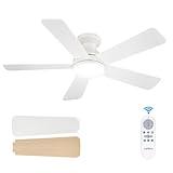 addlon Ceiling Fans with Lights, 42 Inch Low Profile Ceiling Fan with Light And Remote Control, Flush Mount, Reversible, 3CCT, Dimmable, Quiet, White Small Ceiling Fan for Bedroom Indoor/Outdoor Use