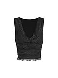 CIDER Lace Crop Tank Top: Black, L