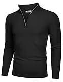 COOFANDY Men's Quarter Zip Up Sweaters Slim Fit Casual Long Sleeve Knitted Mock Neck Pullover Sweaters Black