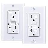 3GRACE 20 Amp GFCI Outlet, Tamper-Resistant GFI Receptacle with LED Indicator, Self-Test Ground Fault Circuit Interrupter, Decorator Wall Plates and Screws Included, UL Listed, White (2 Pack)