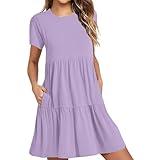 MRGIINRI Deal of the Day, Summer Dresses for Women 2024 Women Casual Short Sleeve Crewneck Basic Swing Beach Mini Dress Boho Tshirt Sundress