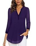 Timeson Womens Blouses and Tops Dressy,Fall Tops for Women 2023 Trendy 3/4 Sleeve Tunic Tops for Leggings Winter Fall Peasant Shirts Loose Fit Ladies Office Work Business Attire Clothes Deep Violet M