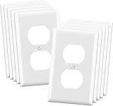 ELEGRP Duplex Receptacle Wall Plate, 1-Gang Standard Size Wall Outlet Covers, Unbreakable Polycarbonate Dual Outlet Faceplates Covers, UL Listed, Color-matched Screws Included (10 Pack, Glossy White)