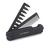 CestoMen Protable Folding Hair Comb for Men, 2 in 1 Pocket Combs - Fine Tooth Comb & Wide Tooth Comb, Styling Comb for Everyday Grooming & Combing Hair, Beards and Mustaches - Black