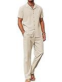 COOFANDY Men Linen Sets Outfits 2 Piece Beach Wedding Shirts Casual Loose Pants