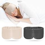 iCooBreeze 2pcs 100% Handmade Bamboo Sleeping Eye Mask for Women for Men,Night Masks,Organic Sleep Mask,Blockout Eye Mask for Sleeping,Large Size Adjustable (Apricot & Dark Grey)