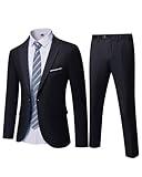 YND Men's Slim Fit 2 Piece Suit, One Button Jacket Pants Set with Tie, Solid Party Wedding Dress Blazer, Tux Trousers, Black