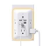 Surge Protector, Outlet Extender with Night Light, Addtam 5-Outlet Splitter and 4 USB Ports(1 USB C), Multi Plug Wall Outlet for Home Office Dorm Room Essentials