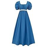 HEQU Regency Dresses for Women with Satin Sash Ruffle Empire Waist Dress Gown (M, Royal Blue)