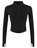 Tanming Women's Full Zip Seamless Workout Jacket Running Yoga Slim Fit Track Jacket（Black-M）