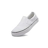 Low-Top Slip Ons Women's Fashion Sneakers Casual Canvas Sneakers for Women Comfortable Flats Breathable Padded Insole Slip on Sneakers Women Low Slip on Shoes (White, Numeric_9)