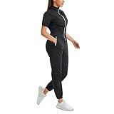 Junlan Sauna Suit for Women Sweat Jumpsuit Stand Collar Heat Trapping Shirt for Women Workout Sports(Black,Small)