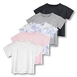 Real Essentials 5 Pack: Womens Crop Top High Waist Quick Dry Fit Active Wear Yoga Workout Athletic Running Gym Exercise Ladies Short Sleeve Crew Neck Moisture Wicking Tees T-Shirt Summer - Set 6, XL