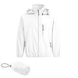 Spmor Men's Lightweight Waterproof Jacket Packable Windbreaker Running Coat White M