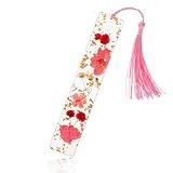 Pressed Flower Bookmarks Clear Resin Tassel Book Marks Dried Floral Book Page Markers Durable Handmade Reading Accessories Cute Gift for Bookworms Students Women Increase Reading Interest(Pink)