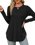 XIEERDUO Long Sleeve Shirts for Women Black Tunic Tops to Wear with Leggings Side Split Fall Tops XL