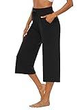 OYANUS Capris for Women Casual Summer Loose Comfy Drawstring Wide Leg Capri Pants with Pockets Black XL