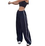 XPONNI Track Pants Women Baggy Pants Y2k Pants Parachute Pants for Women Y2K Clothing(Navy,S,Small)