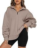 Trendy Queen Womens Oversized Sweatshirts Fall Fashion Hoodies Half Zip Pullover Long Sleeve Shirts Clothes Outfits CoffeeGrey XL