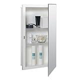 Zenna Home Medicine Cabinet with Mirror, Frameless Bathroom Wall Cabinet, Easy Recessed or Surface Mount Installation, Steel Body with 2 Storage Shelves, Beveled Edges, 16" W x 26" H, White