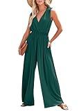 Dokotoo Jumpsuits for Women Sleeveless Dressy Cruise Outfits 2024 One Piece Sexy V Neck Long Pants Smocket Waist Open Back Outfits for Summer Plus Size,Blackish Green XX-Large