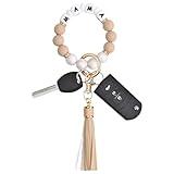 BAOSIWA Silicone Beaded Mama Bracelet Keychain Khaki Wristlet Key Ring Bangle Chains Mothers Day Gifts for Women with Leather Tassel