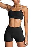 IMEKIS Workout Sets for Women 2 Piece Yoga Outfit: Tracksuits High Waisted Running Biker Shorts with Adjustable Strap Sport Bra Exercise Running Clothes Athletic Gym Sets Matching Active Wear Black L