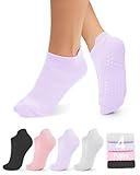 yeuG Pilates Socks with Grips for Women Non Slip Grip Socks for Barre, Ballet, Barefoot, Hospital Anti Skid Ankle Yoga Socks