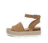 Soda Topic Open Toe Buckle Ankle Strap Espadrilles Flatform Wedge Casual Sandal (Tan, us_footwear_size_system, adult, numeric, medium, 10)