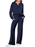 ANRABESS Women 2 Piece Outfits Sweatsuit Oversized Sweatshirt Sweatpants Tracksuit Sweat Lounge Matching Set 2024 Fall Trendy Navy Blue X-Large