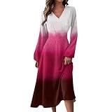 Lightning Deals of Today Prime Try Before You Buy Womens Dress Vestido De Fiesta para Mujer Elegante, Fall Dresses for Women 2024, Maxi Casual Ombre Long Sleeve Dress (M, Pink)