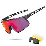 KAPVOE Polarized Cycling Glasses with 4 Interchangeable Lenses TR90 Sports Sunglasses Women Men Running MTB Bike Bicycle Accessories 01 Red Black