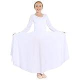 Danzcue Girls Praise Loose Fit Full Length Long Sleeve Dance Dress, White, 8-10