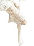 SurBepo Women Fishnet Hollow Out Knitted Patterned Stockings Tights Vertical Strips Pantyhose For Female(A-White,One Size)