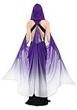 KUOIN Hooded Cape for Women Elf Full Length Tulle Gothic Bridal Cloak Off Shoudler Capelet (Purple)