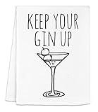 Funny Kitchen Towel, Keep Your Gin Up, Flour Sack Dish Towel, Sweet Housewarming Gift, White, Martini/Gimlet